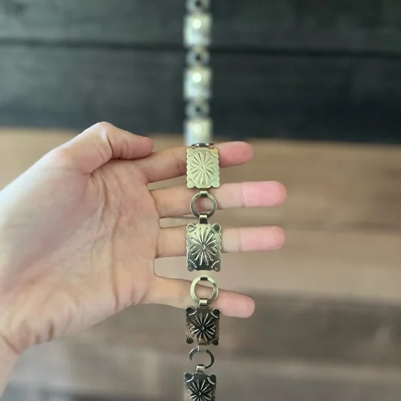 Vintage Southwestern Stamped Silver Concho Link Belt Chain
